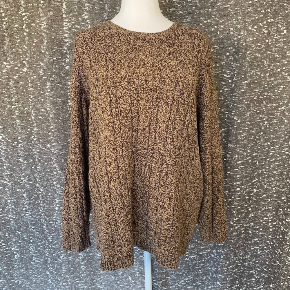 Vintage Northcrest Brown Sweater Plus‎ 3X Cable Knit Cotton Blend Fisherman 90s